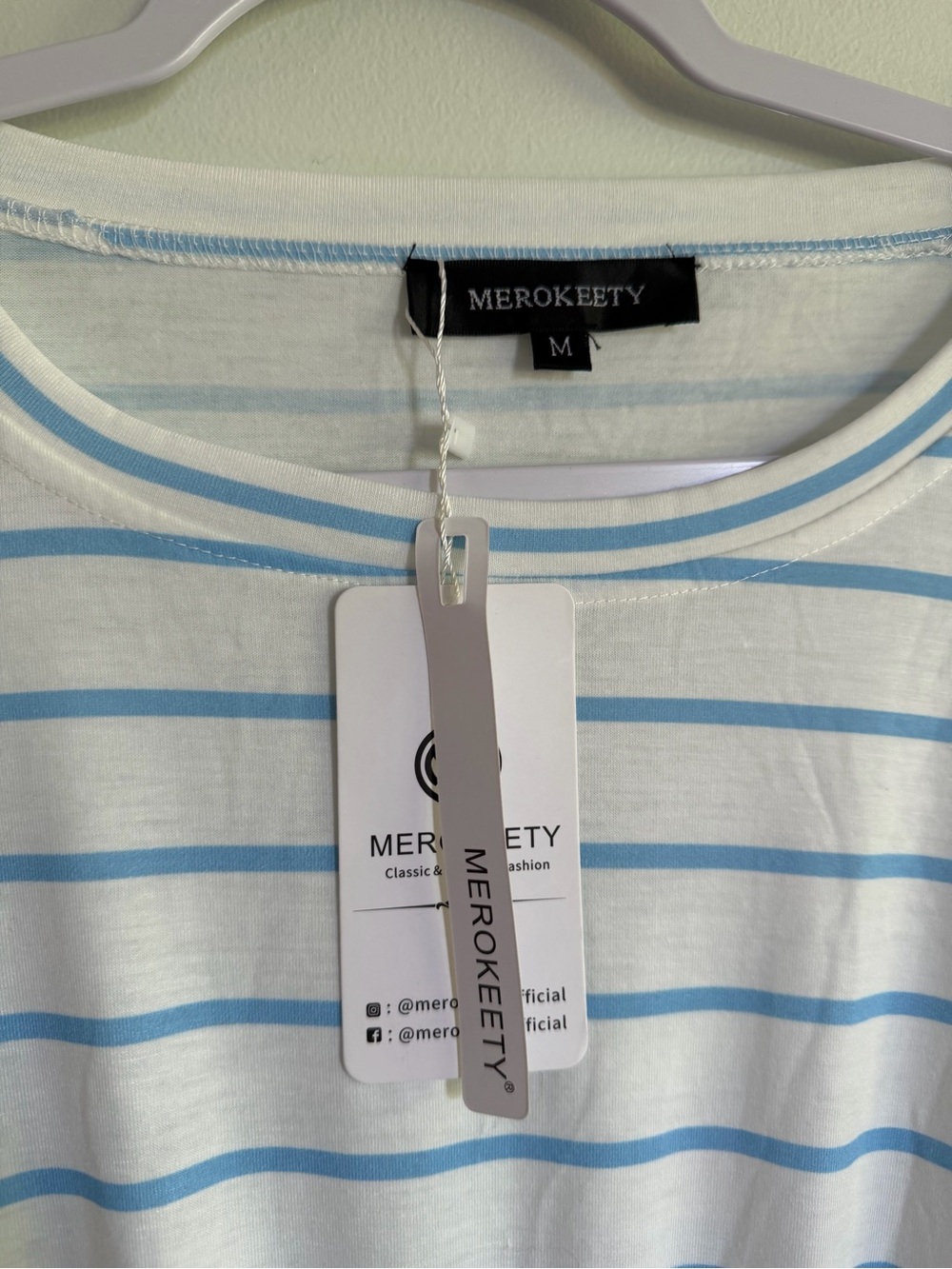 Merokeety Blue Stripe Midi Dress Casual Work Summer Basic Everyday Staple - Picture 2 of 4